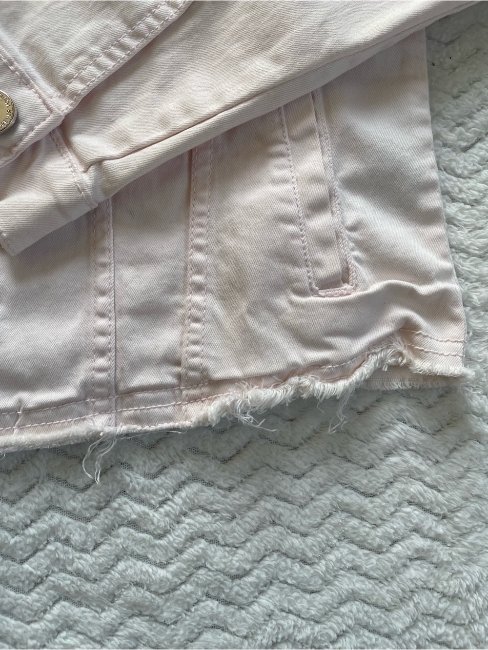 Angels Forever Young Pink Denim Jacket Distressed Hem Size Medium - Picture 6 of 9